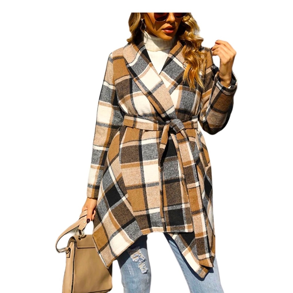 Women's Plaid Shacket Wrap Coat. Wool Blend Peacoat. Size XS